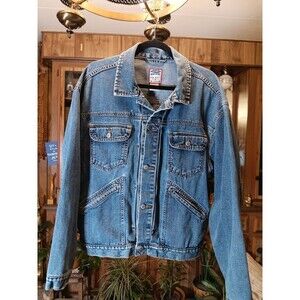Vintage Old Navy Blue Jeans Best in Denim Trucker Jacket size L front pockets